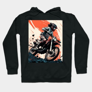 Dirt bike rider with Japanese style red background Hoodie